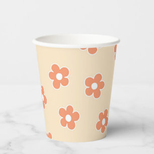 Gobelets En Papier Preppy Peach White Hippie Flower Motif