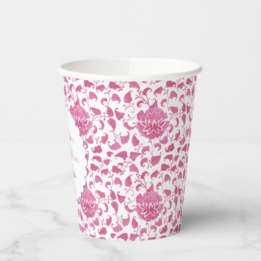 Gobelets En Papier Preppy Pink Chinoiserie Fête des mariées Party (Gauche)