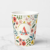 Gobelets En Papier Pretty Blush Pink Floral Botanical Monogram  (Recto)