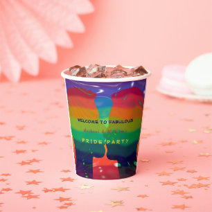 Gobelets En Papier Pride Arc-en-ciel Flag Party avec des noms