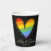 Gobelets En Papier Pride Rainbow LGBTQ Mariage cardiaque (Recto)