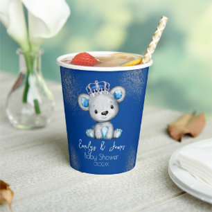 Gobelets En Papier Prince de douche pour bébé ours bleu pailleté garç