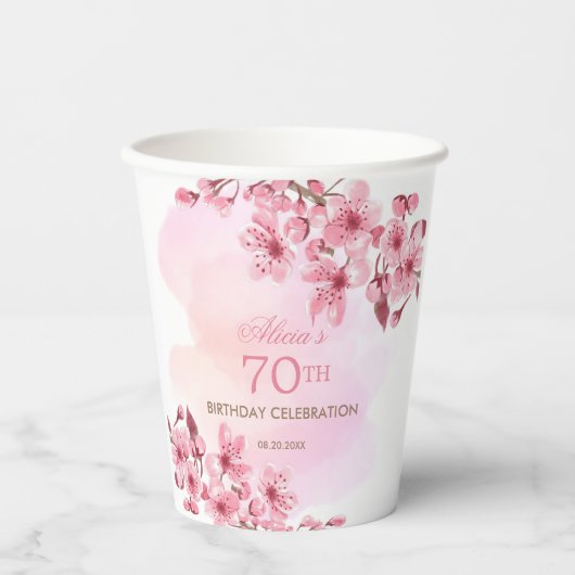 Gobelets En Papier Printemps Sakura Cherry Blossom Crème rose Anniver (Recto)