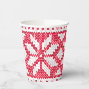 Gobelets En Papier Pull de Noël tricoté rouge flocon de neige