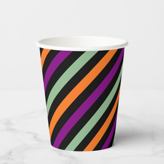 Gobelets En Papier Pumpkin, Purple, Green and Black Diagonal Stripes (Verso)