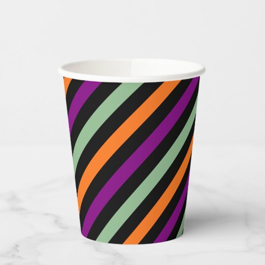 Gobelets En Papier Pumpkin, Purple, Green and Black Diagonal Stripes (Gauche)