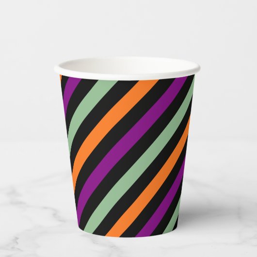 Gobelets En Papier Pumpkin, Purple, Green and Black Diagonal Stripes (Recto)
