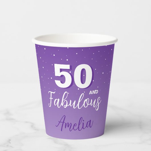 Gobelets En Papier Purple 50 et Fabulous 50th Birthday Party (Recto)