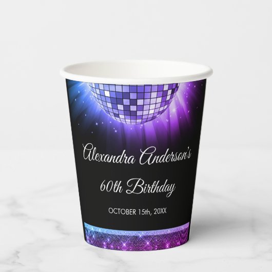 Gobelets En Papier Purple 60e anniversaire Disco Ball 70's (Verso)