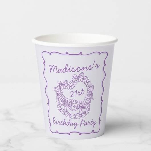 Gobelets En Papier Purple Bow Retro Coquette gâteau Coquette Annivers (Recto)