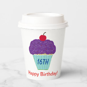 Gobelets En Papier Purple Cupcake 16e fête d'anniversaire