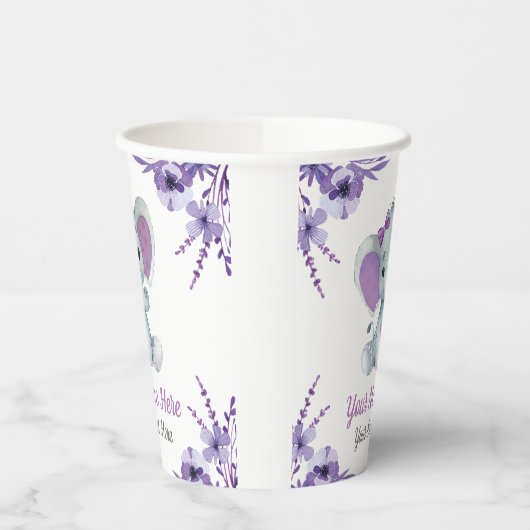 Gobelets En Papier Purple Elephant Girl Papier Coupes Douche Annivers (Gauche)