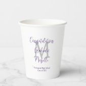 Gobelets En Papier Purple Grey et blanc Monogrammed Graduation Party (Recto)