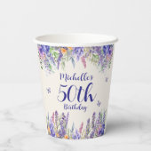 Gobelets En Papier Purple Lavender Floral 50th Birthday (Verso)