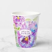 Gobelets En Papier Purple Pansy Flower Pattern Watercolor Wedding (Recto)