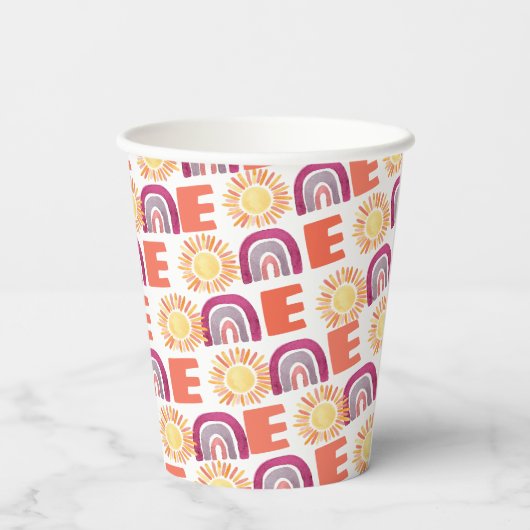 Gobelets En Papier Purple Retro ONE Première fête d'anniversaire (Verso)