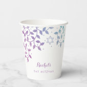 Gobelets En Papier Purple + Turquoise Arbre de vie Bat mitzvah (Verso)
