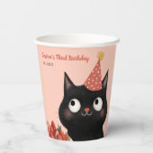 Gobelets En Papier Purr-fect Chat Noir Enfants Fête Anniversaire Rose (Verso)
