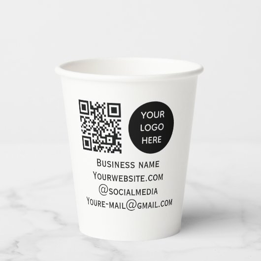 Gobelets En Papier QR Code Business Logo Professionnel Noir Moderne (Recto)