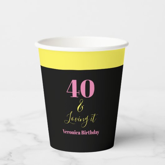 Gobelets En Papier Quarante et l'amour 40e anniversaire Jaune Noir (Recto)