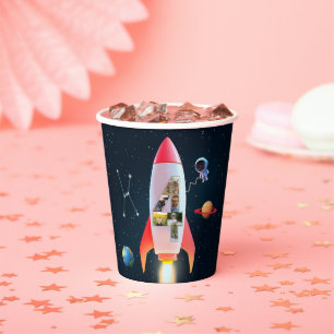 Gobelets En Papier Quatre grands avec photos Space Rocket 4e annive