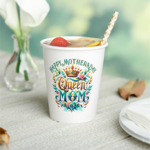Gobelets En Papier Queen Mom Floral Typographie rétro