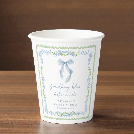Gobelets En Papier Quelque chose de bleu Baby Shower Mariage Thème Fa