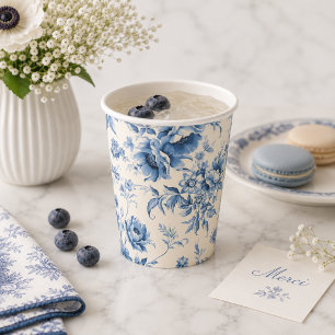 Gobelets En Papier Quelque Chose de Bleu Floral Toile de Jouy Chinois
