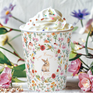 Gobelets En Papier Quelques Bunny Birthday floral personnalisable