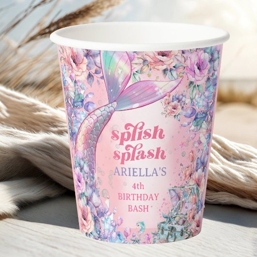 Gobelets En Papier Queue de sirène pailletée de fleurs 4e anniversair