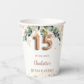 Gobelets En Papier Quinceanera eucalyptus vert nom rose or (Verso)