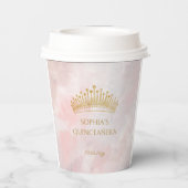 Gobelets En Papier Quinceanera rose Couronne Classé Personnalisé (Verso)