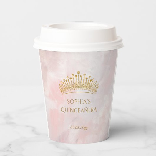 Gobelets En Papier Quinceanera rose Couronne Classé Personnalisé (Verso)