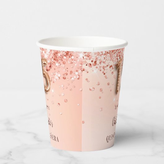 Gobelets En Papier Quinceanera rose or nom de parties scintillant (Droite)
