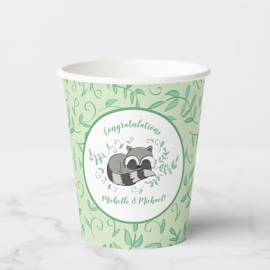 Gobelets En Papier Raccoon Baby shower Bois Animaux (Recto)
