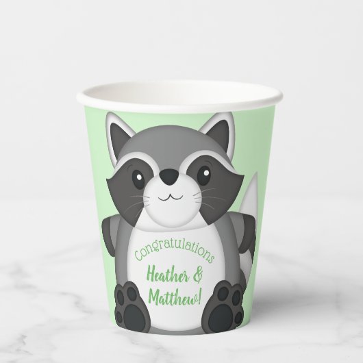 Gobelets En Papier Raccoon Baby shower vert (Recto)
