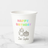 Gobelets En Papier Rainbow&Cute Chat Joyeux Anniversaire (Recto)