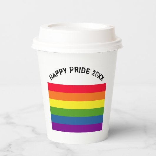 Gobelets En Papier Rainbow Flag Happy GLBT Pride Texte personnalisé (Recto)
