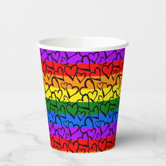 Gobelets En Papier Rainbow Heart Motif (Gauche)