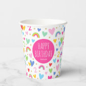 Gobelets En Papier Rainbow Hearts 2e fête d'anniversaire Nom personna (Verso)