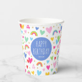 Gobelets En Papier Rainbow Hearts 4th Birthday Party Nom personnalisé (Verso)