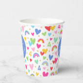 Gobelets En Papier Rainbow Hearts 4th Birthday Party Nom personnalisé (Droite)