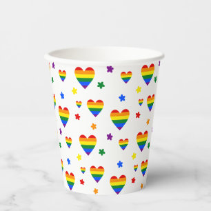 Gobelets En Papier Rainbow LGBT Coeurs et Fleurs colorées Motif
