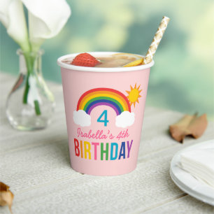 Gobelets En Papier Rainbow Sky Girls Anniversaire Fête Rose