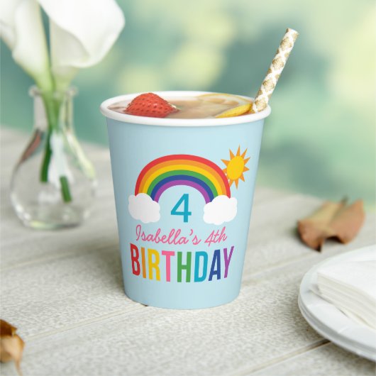Gobelets En Papier Rainbow Sky Girls Birthday Party Blue (Insitu)