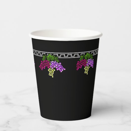 Gobelets En Papier Raisins Art Déco - Noir, Argent, Violet Monogramme (Verso)