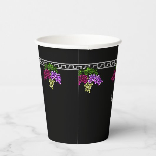 Gobelets En Papier Raisins Art Déco - Noir, Argent, Violet Monogramme (Droite)