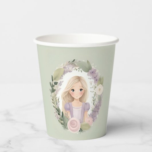 Gobelets En Papier Rapunzel vert et violet (Verso)