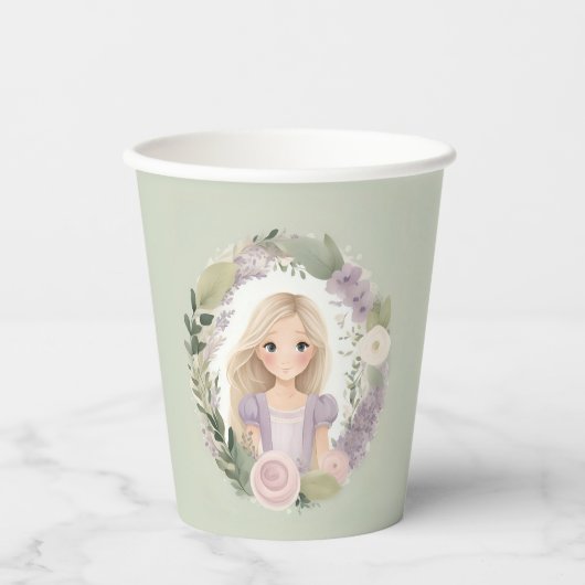 Gobelets En Papier Rapunzel vert et violet (Recto)