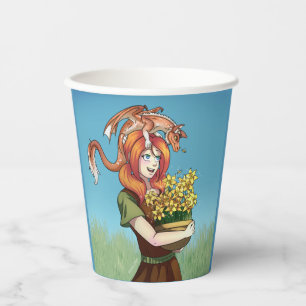Gobelets En Papier Rassembler les fleurs avec un dragon